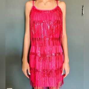 Altar’d State Hot Pink Fringe Mini Dress